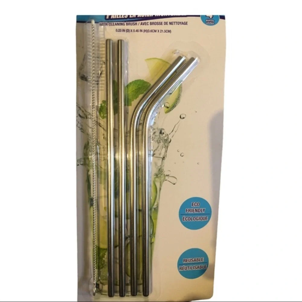 5piece stainless steel‎ eco friendly reusable straw set with cleaning brush set